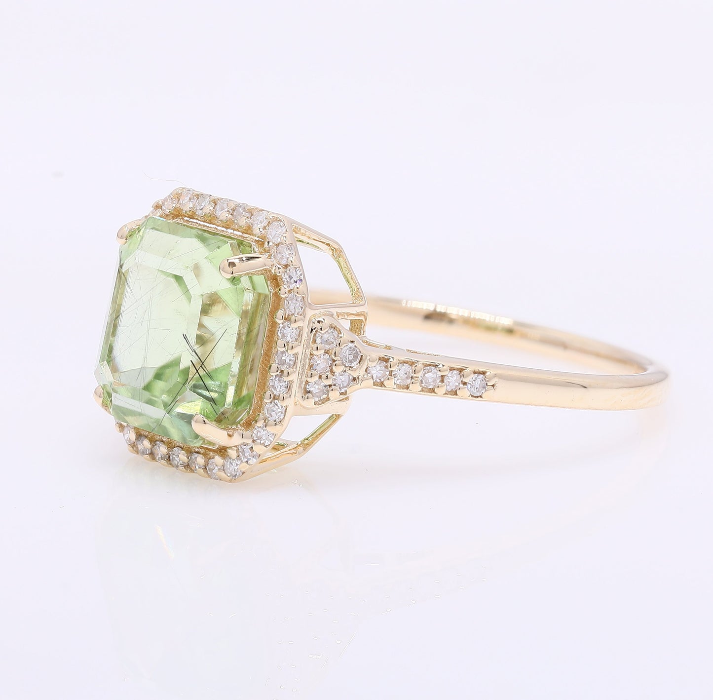 3.49 Ct Octagon Step Cut Natural Peridot 14K Gold Ring