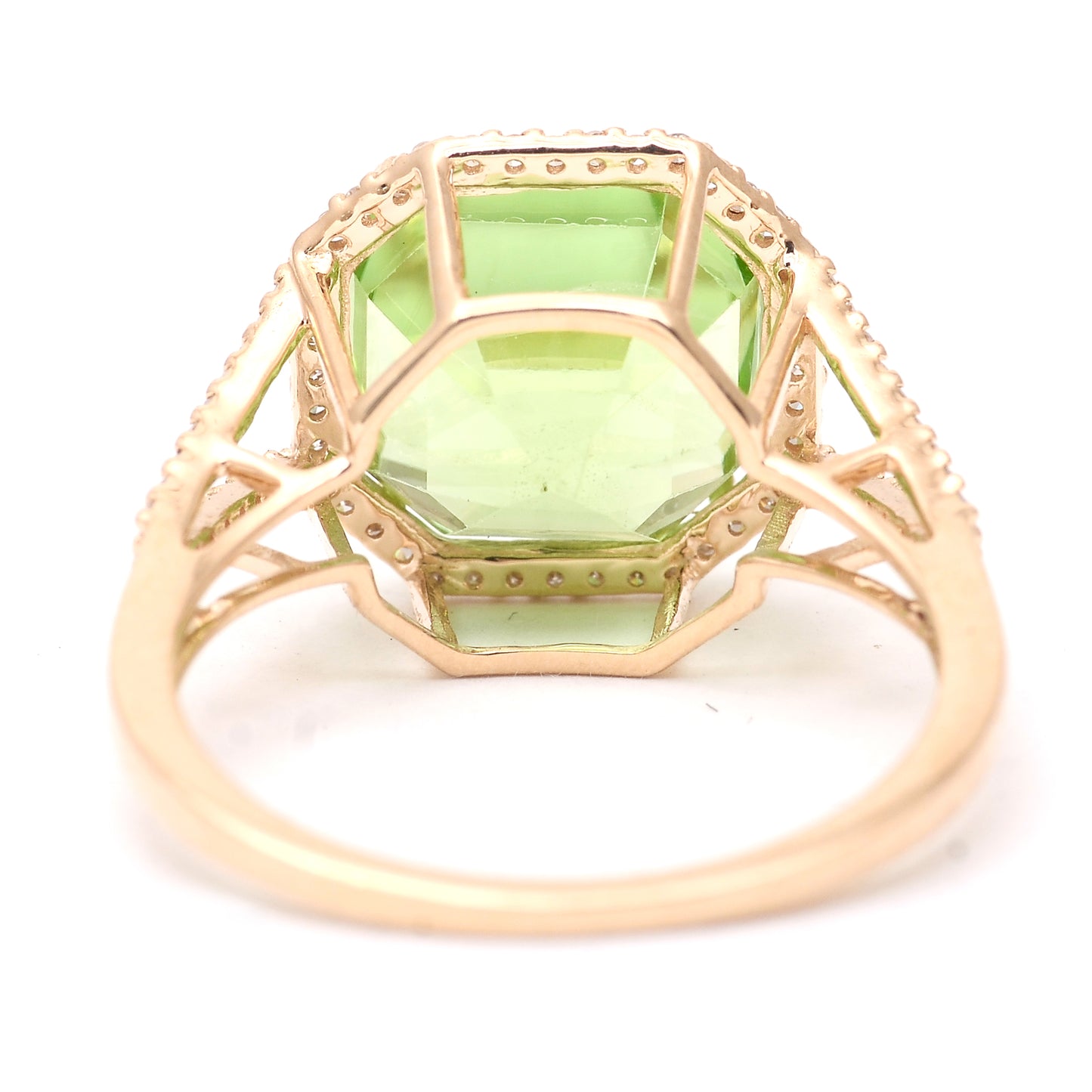 7.10 Ct Octagon Step Cut Natural Peridot 14K Gold Ring