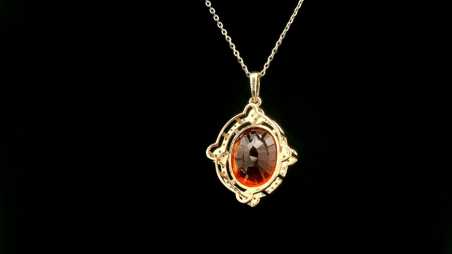 7.22 Ct Oval Hessonite 14K Gold Pendant