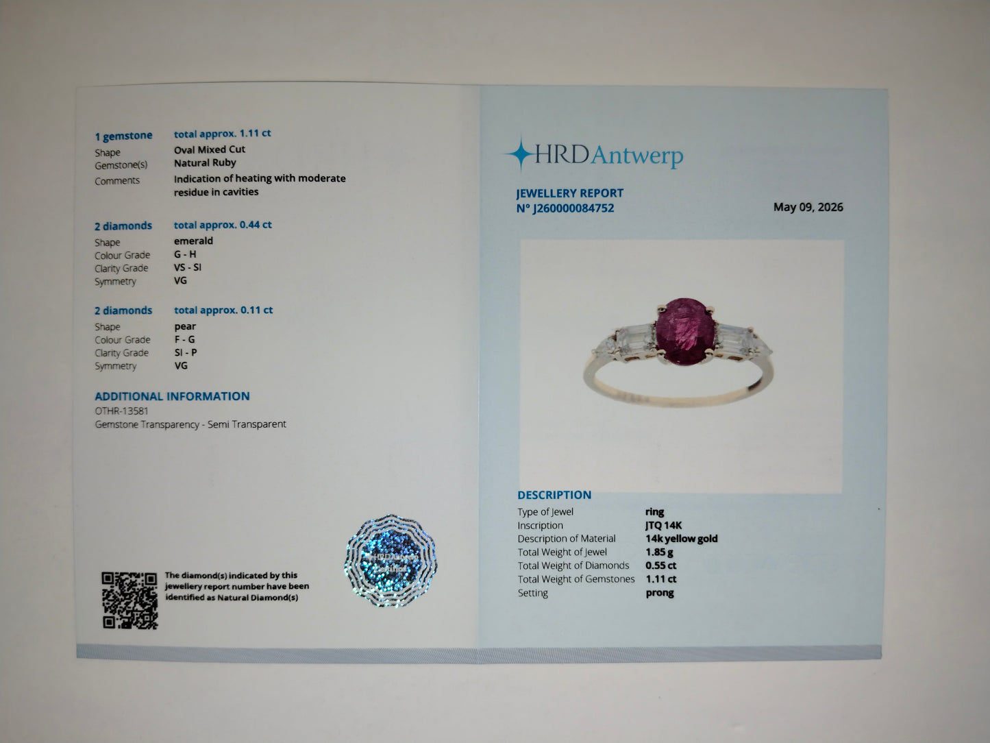 1.52 Ct Oval Mixed Cut Natural Ruby 14K Gold Ring