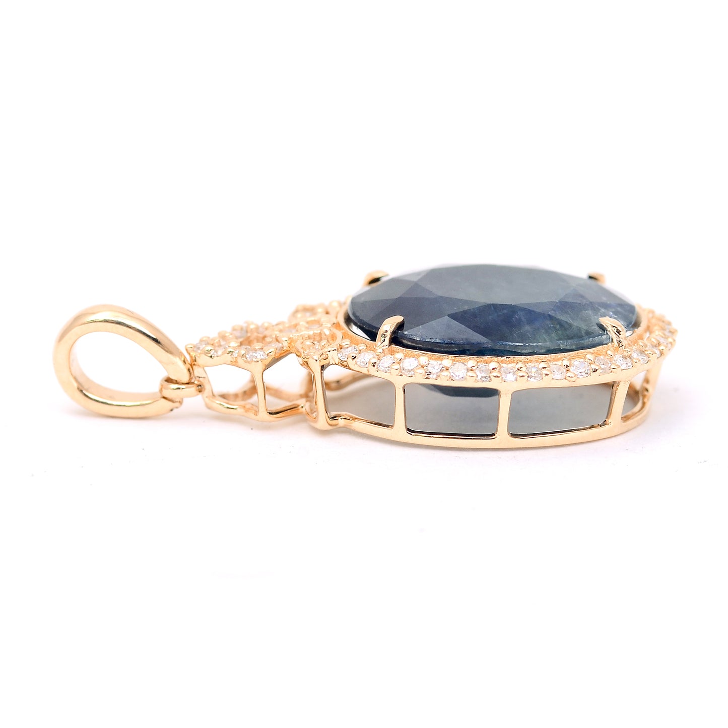 5.10 Ct Oval Mixed Cut Natural Sapphire 14K Gold Pendant