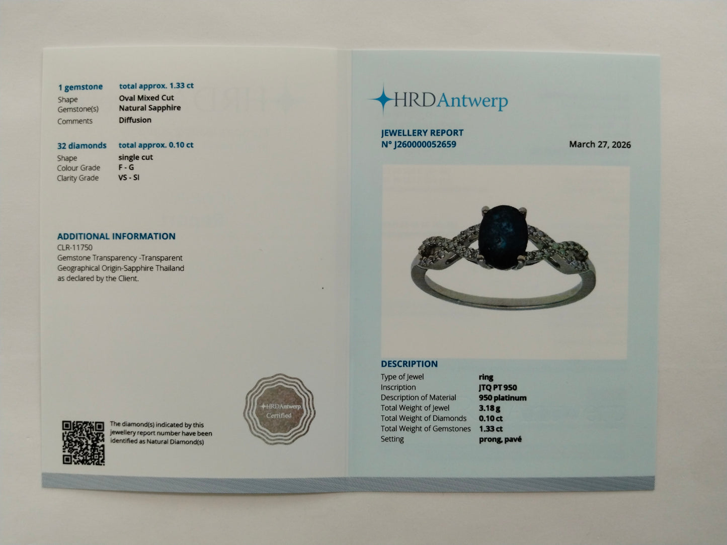 1.43 Ct Oval Mixed Cut Natural Sapphire 950 Platinum Ring