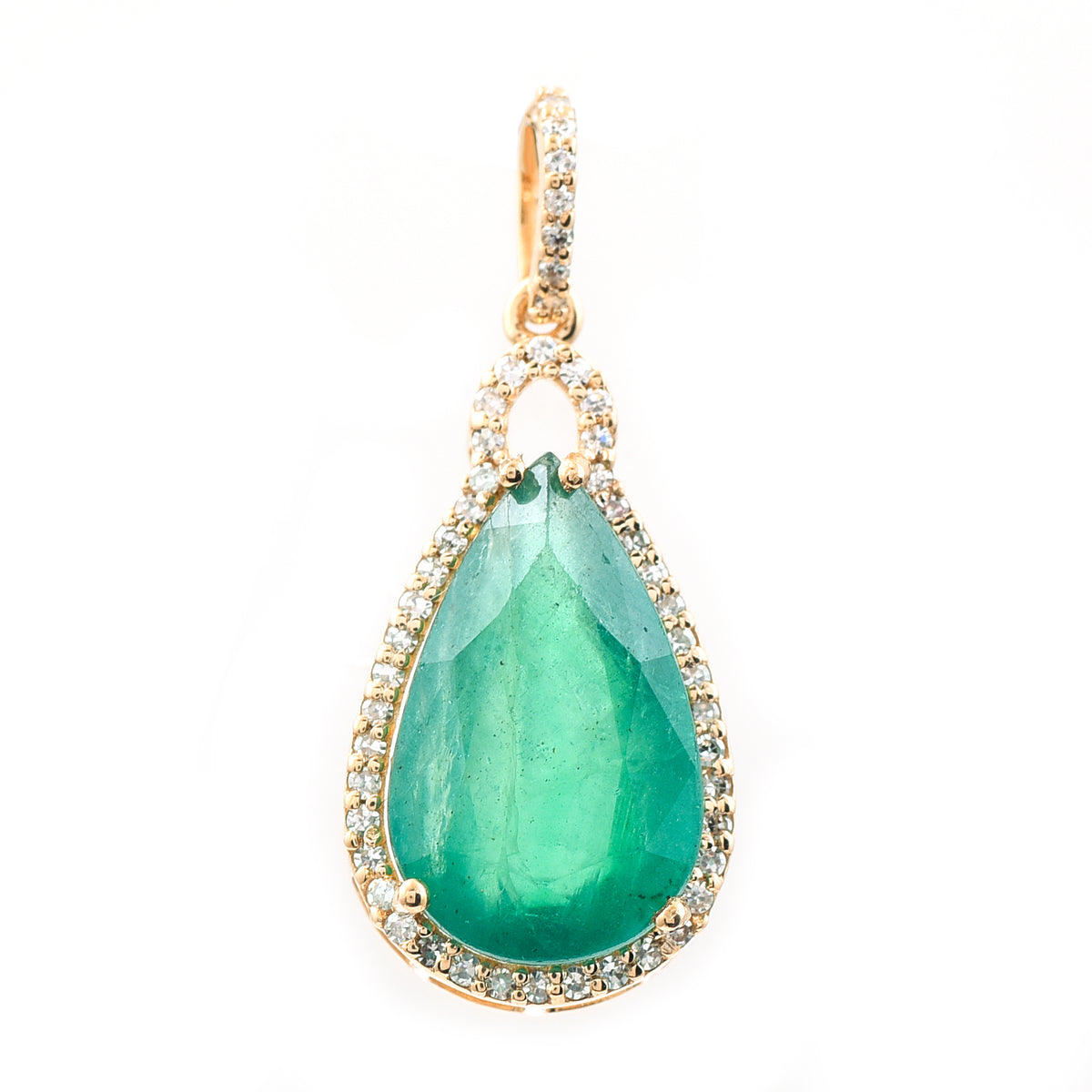 3.95 Ct Pear Mixed Cut Natural Emerald 14K Gold Pendant