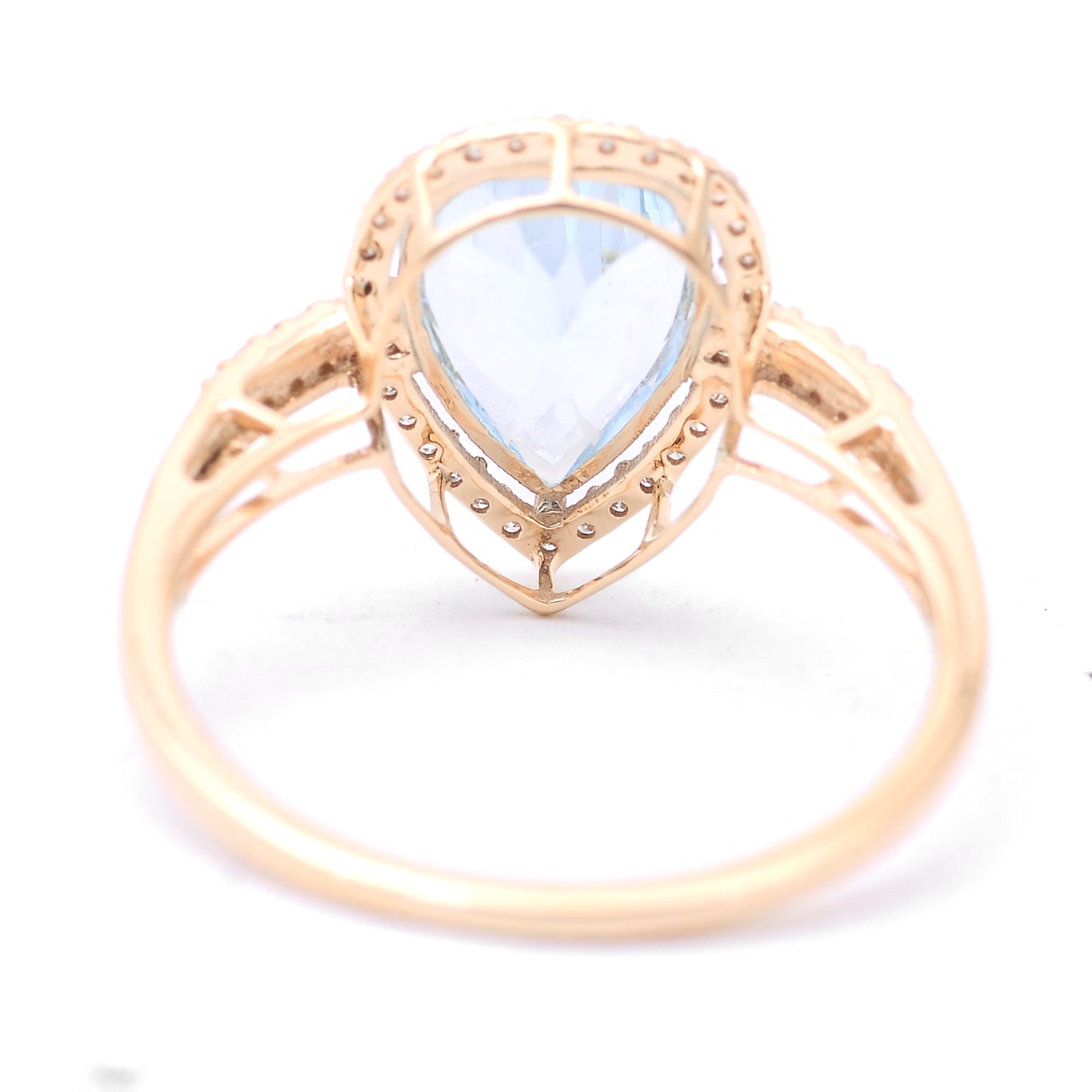 2.10 Ct Pear Mixed Cut Natural Aquamarine 14K Gold Ring
