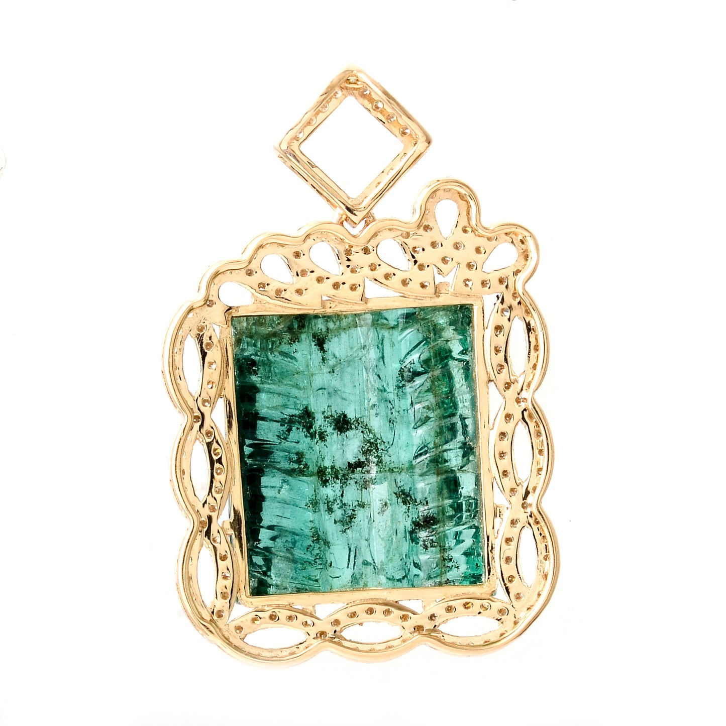 14.53 Ct Fancy Carving Natural Beryl Emerald 14K Gold Pendant