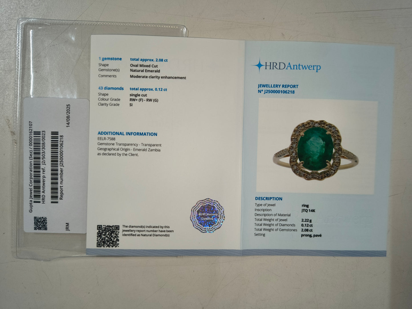 2.20 Ct Oval Mixed Cut Natural Emerald 14K Gold Ring