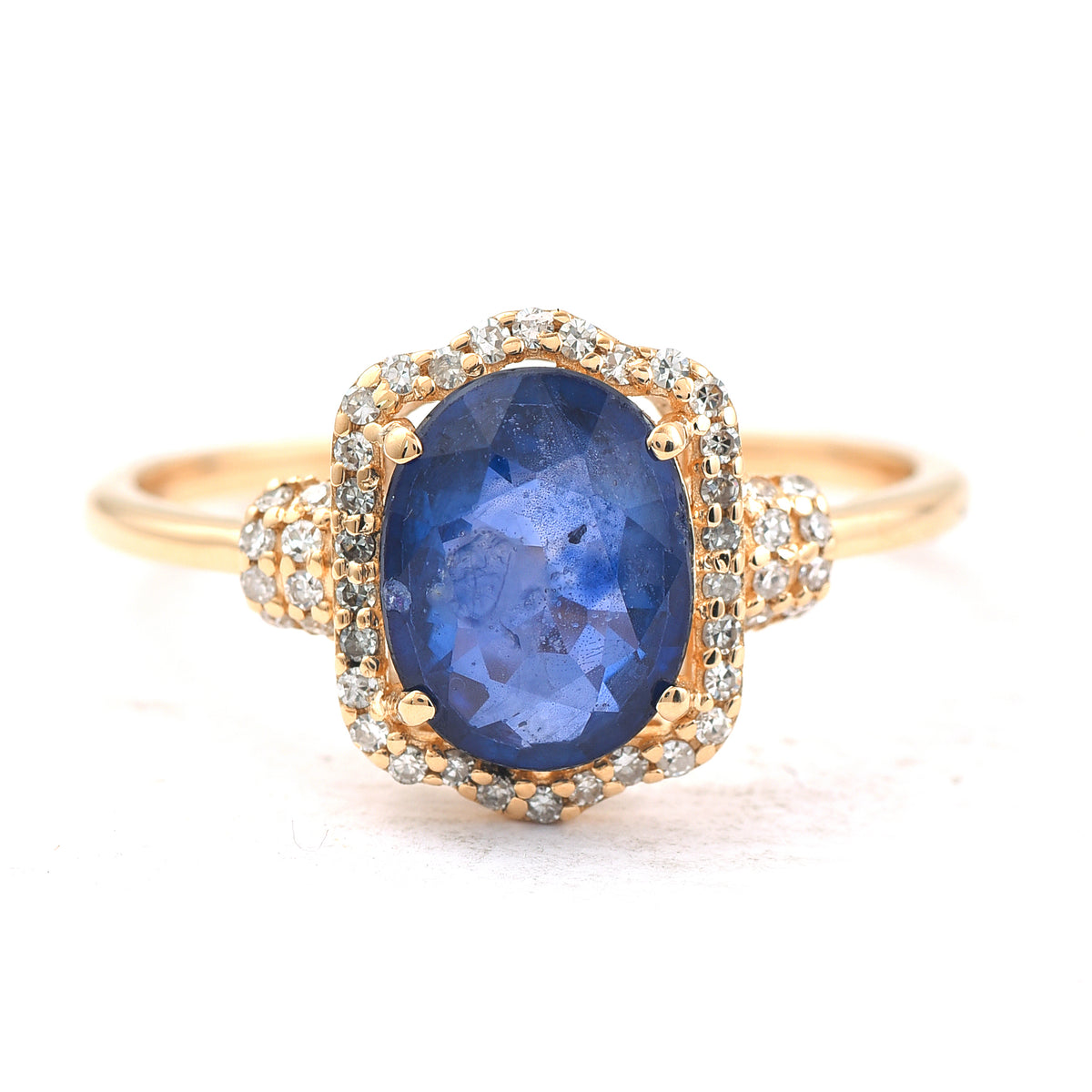 2.10 Ct Oval Mixed Cut Natural Sapphire 14K Gold Ring