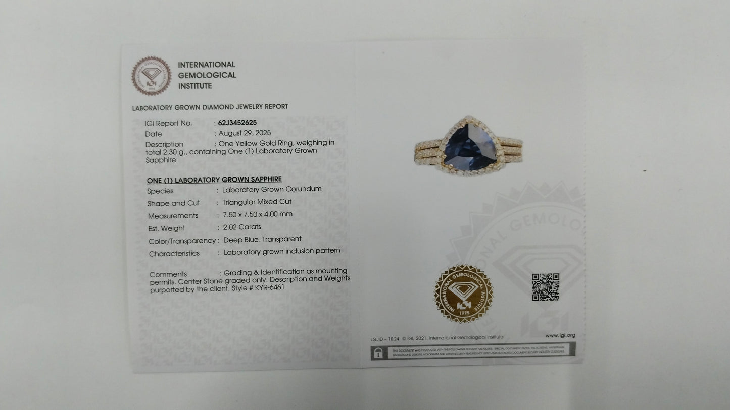 2.19 Ct Triangular Mixed Cut Lab Grown Sapphire 14K Gold Ring