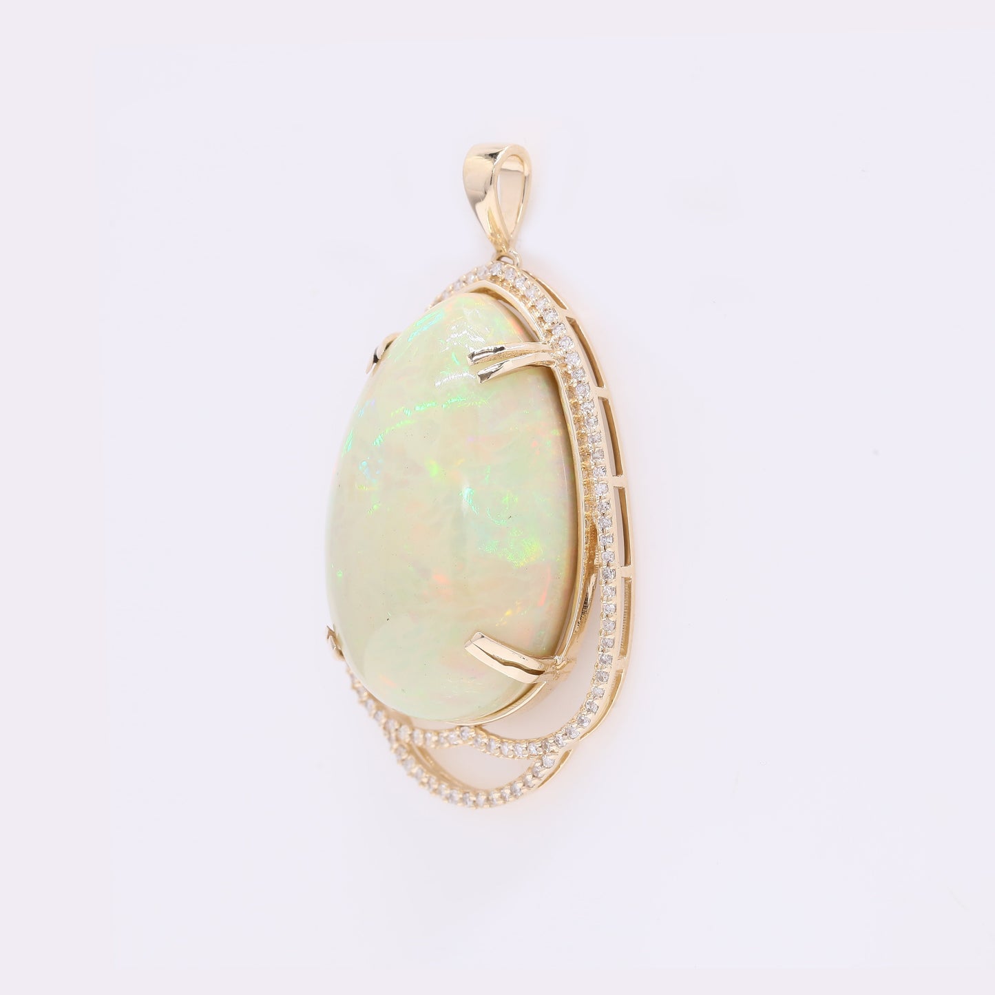 22.46 Ct Pear Cabochon Natural Opal 14K Gold Pendant