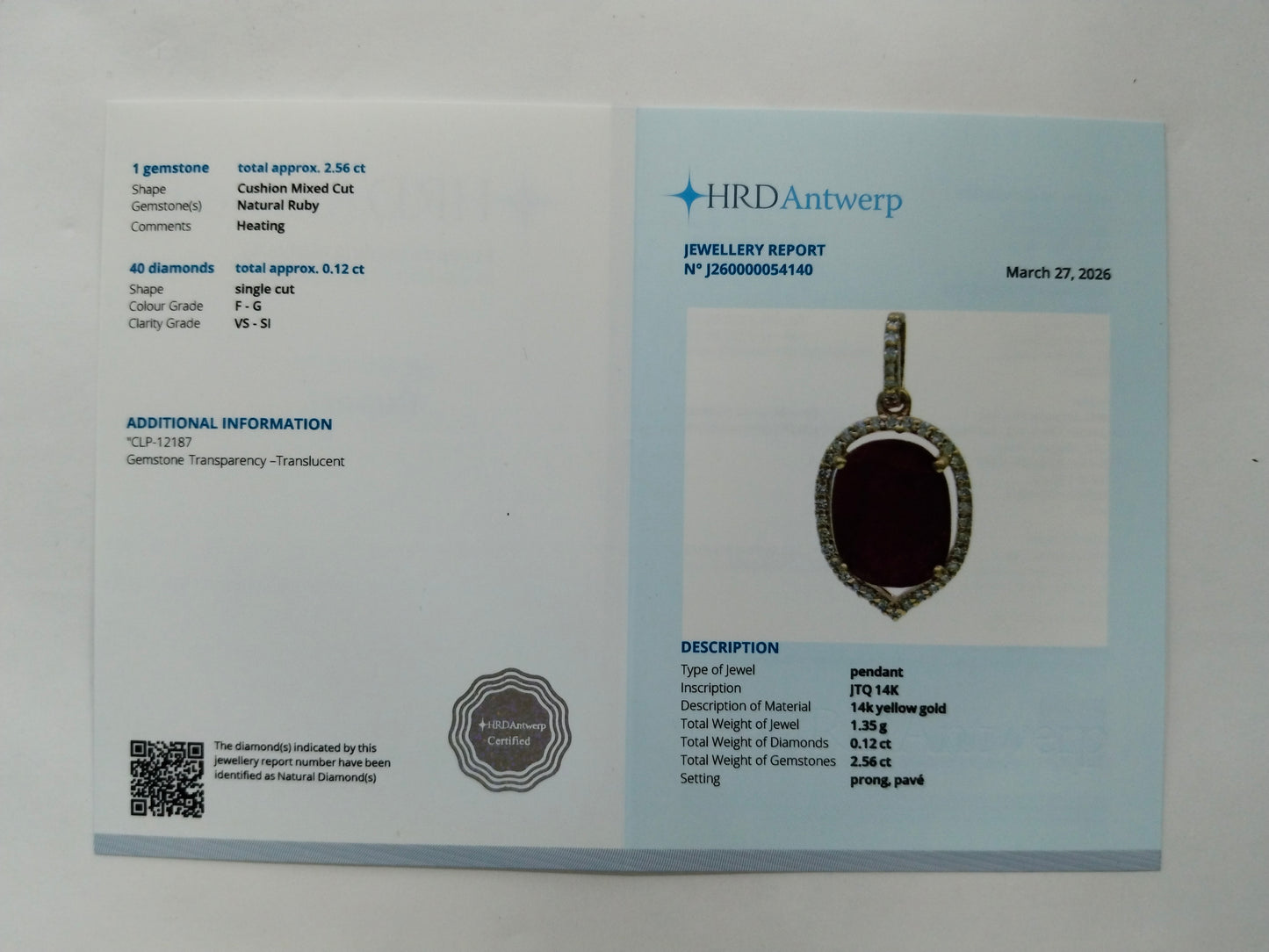 2.68 Ct Cushion Mixed Cut Natural Ruby 14K Gold Pendant