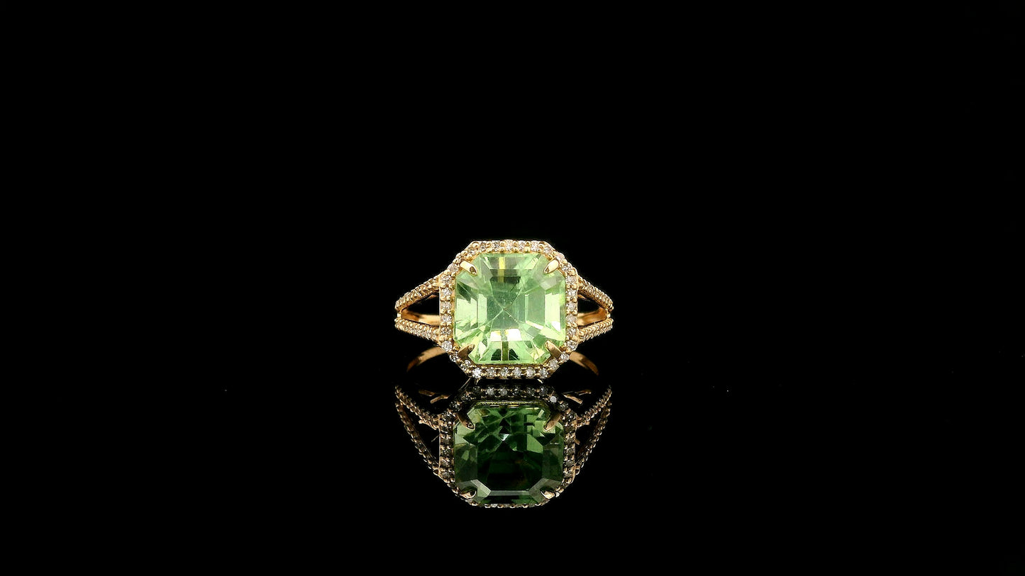 4.30 Ct Octagon Natural Eridot 14K Gold Ring