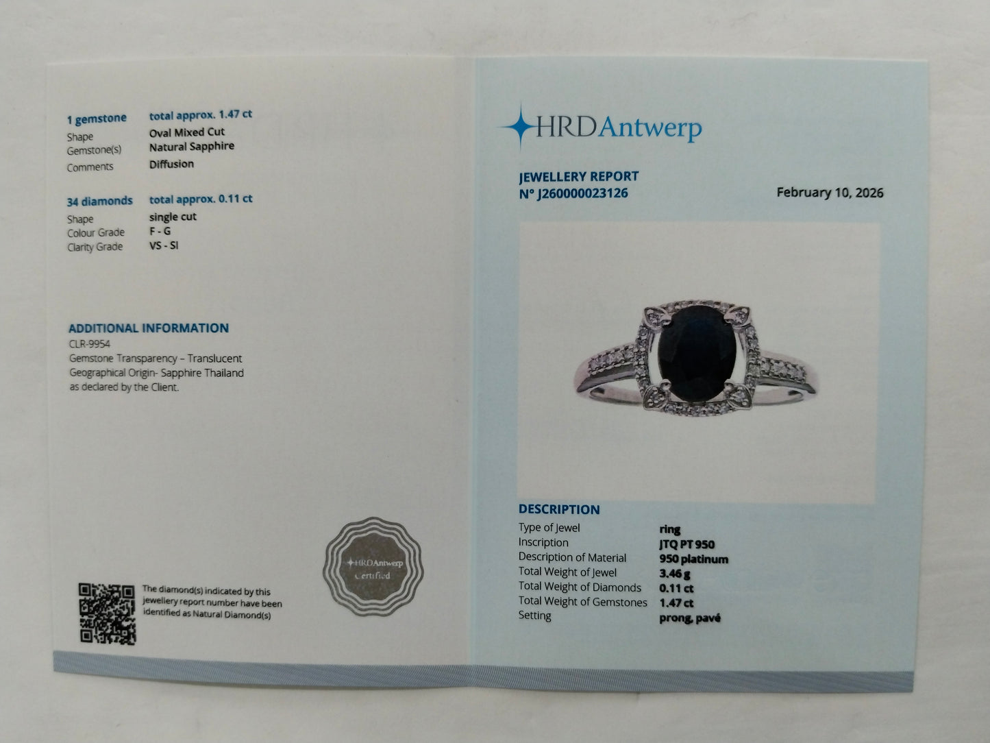 1.58 Ct Oval Mixed Cut Natural Sapphire 950 Platinum Ring