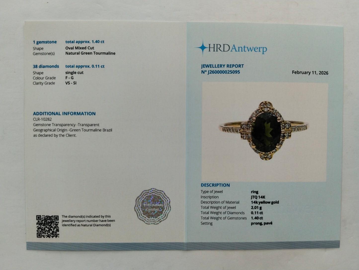 1.51 Ct Oval Mixed Cut Natural Green Tourmaline 14K Gold Ring