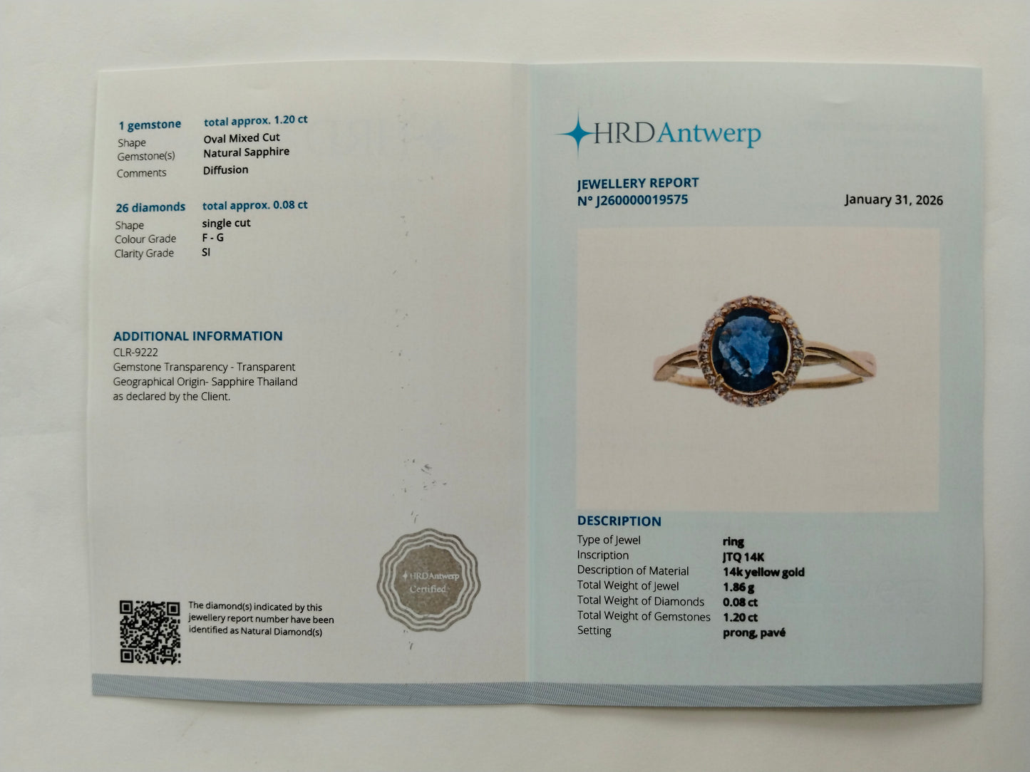 1.28 Ct Oval Mixed Cut Natural Sapphire 14K Gold Ring