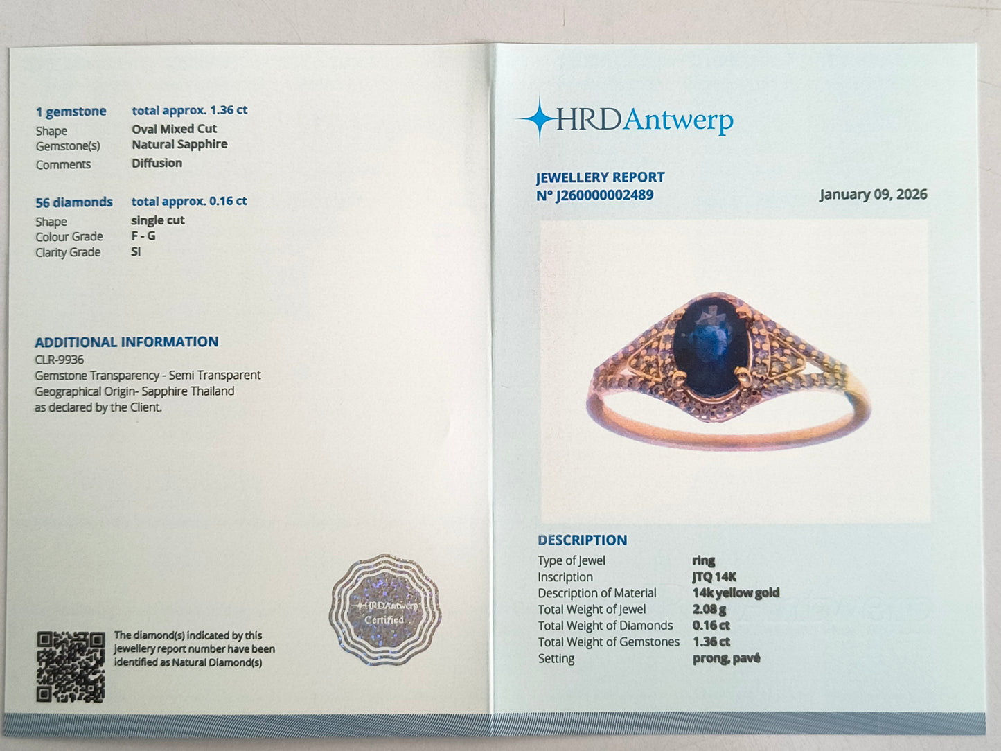 1.52 Ct Oval Mixed Cut Natural Sapphire 14K Gold Ring