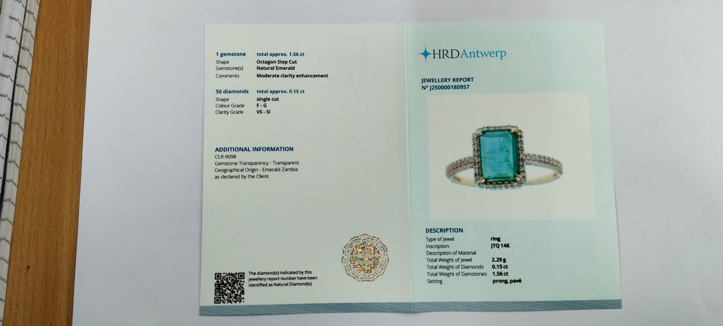 1.71 Ct Octagon Step Cut Natural Emerald 14K Gold Ring