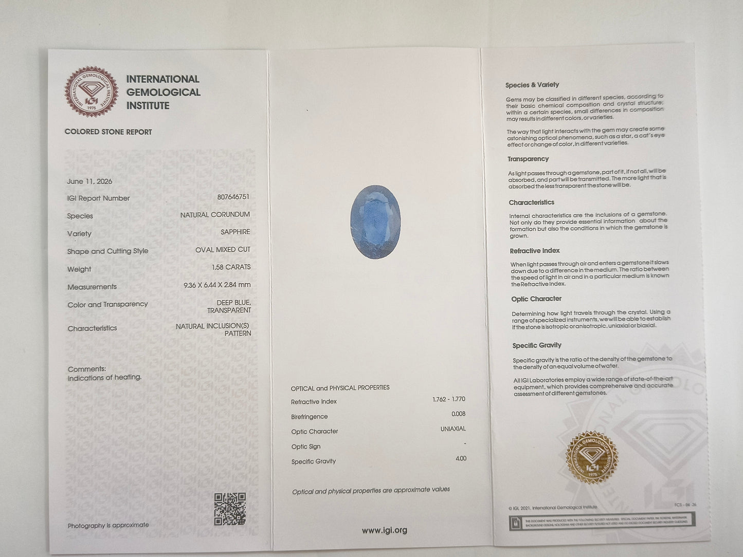 1.62 Natural Corundum Sapphire Oval Mixed Cut Gemstone
