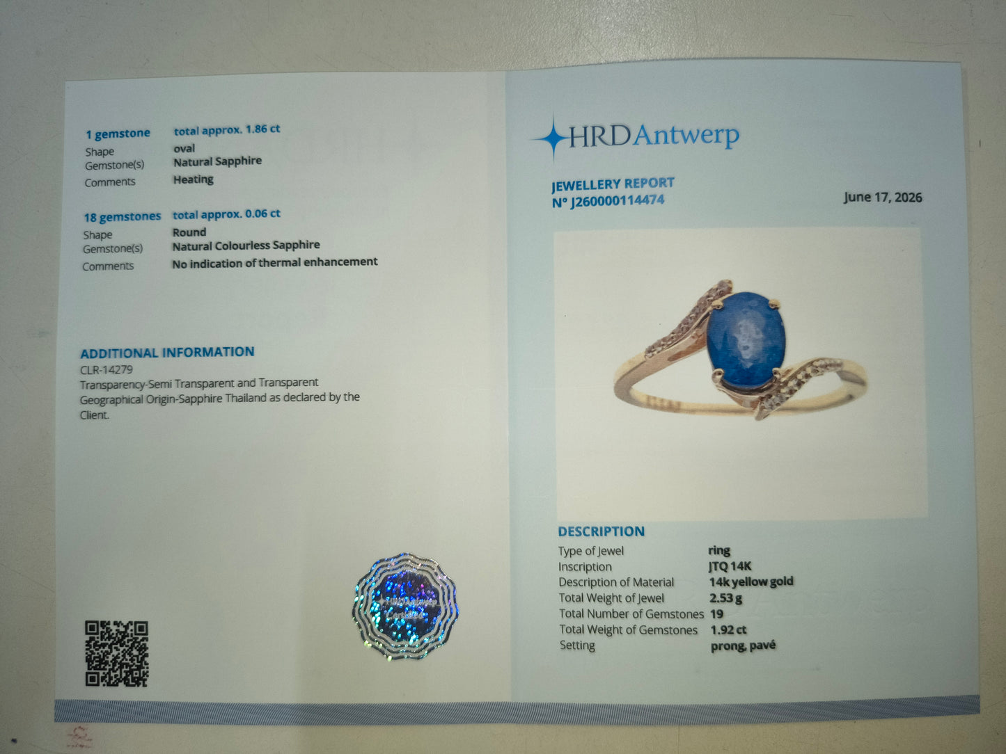 1.92 Ct Oval Natural Sapphire 14K Gold Ring