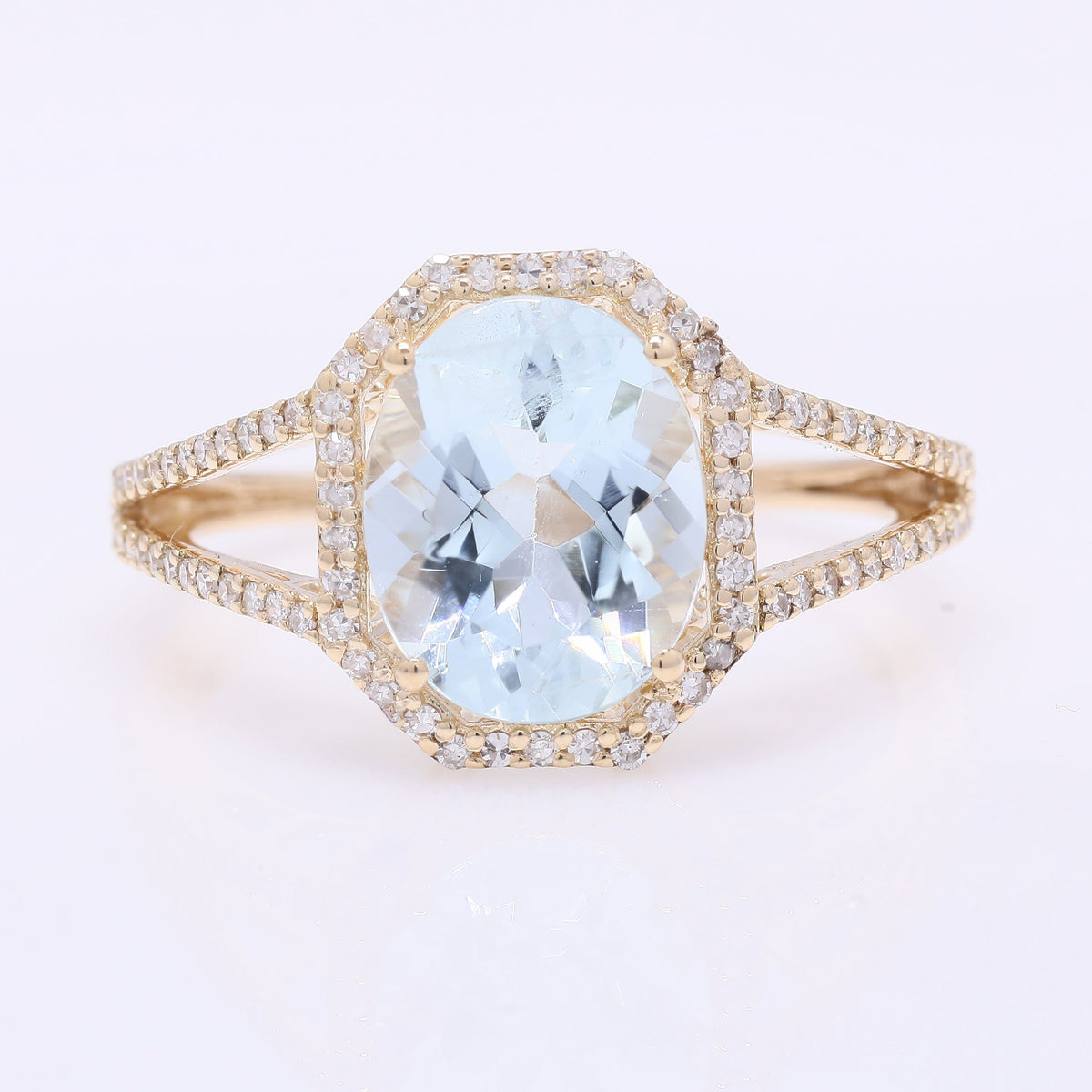 2.53 Ct Oval Mixed Cut Natural Aquamarine 14K Gold Ring
