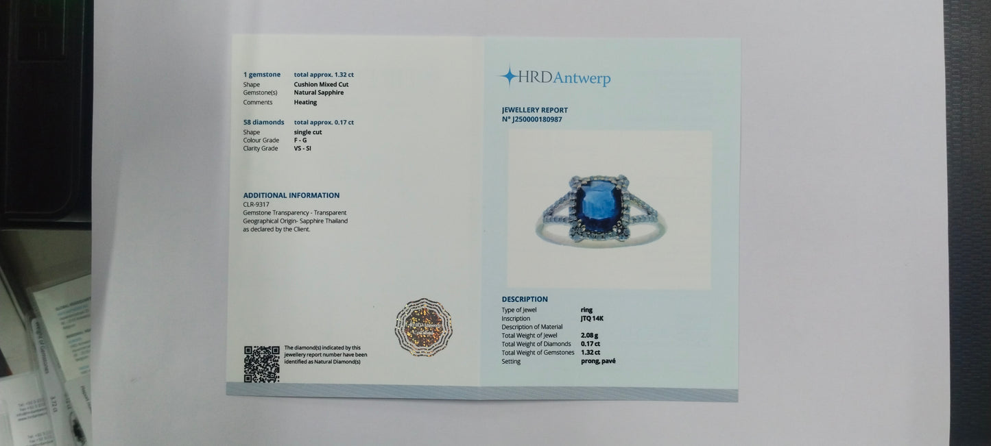 1.49 Ct Cushion Mixed Cut Natural Sapphire 14K Gold Ring
