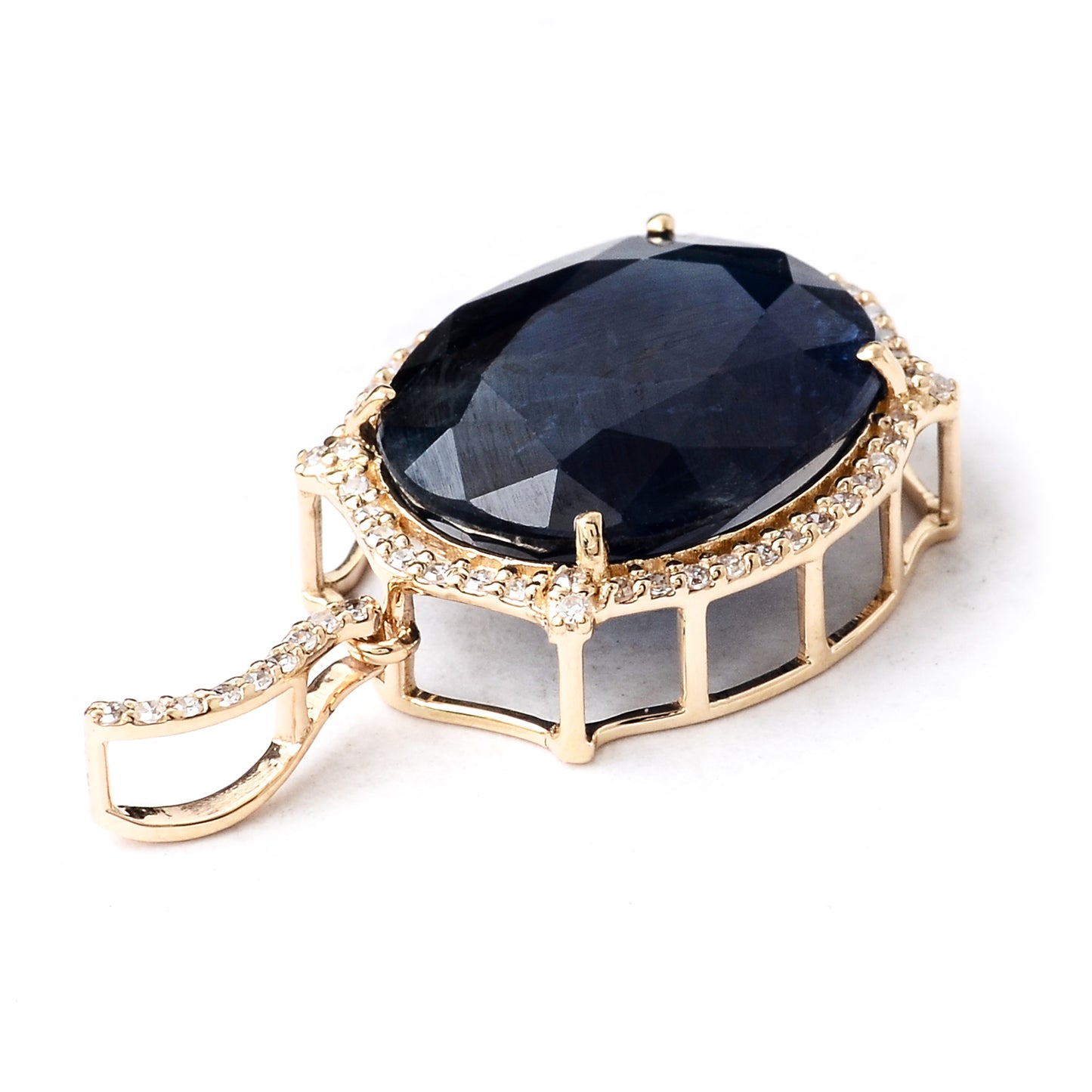 9.62 Ct Oval Mixed Cut Natural Corundum Sapphire 14K Gold Pendant