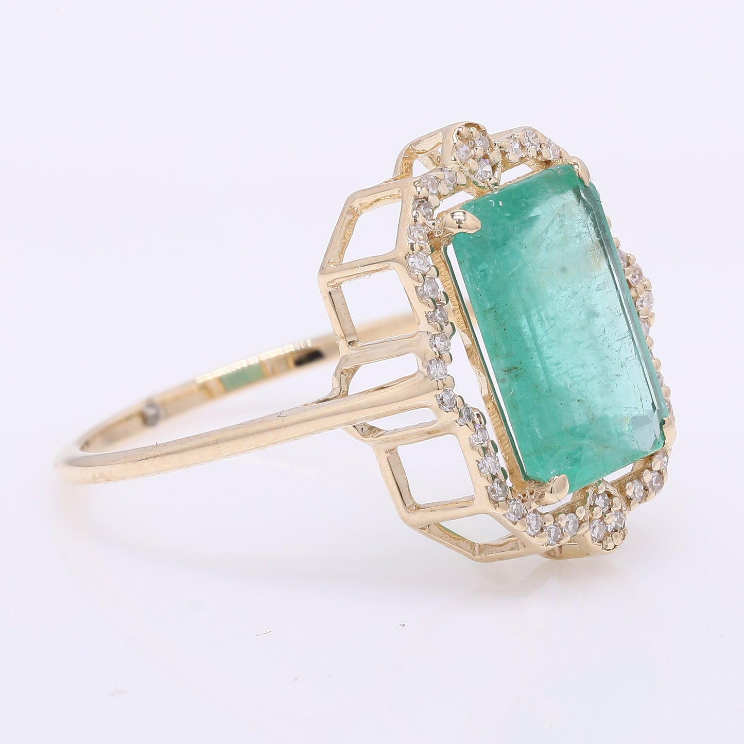 3.14 Ct Octagon Step Cut Natural Emerald 14K Gold Ring