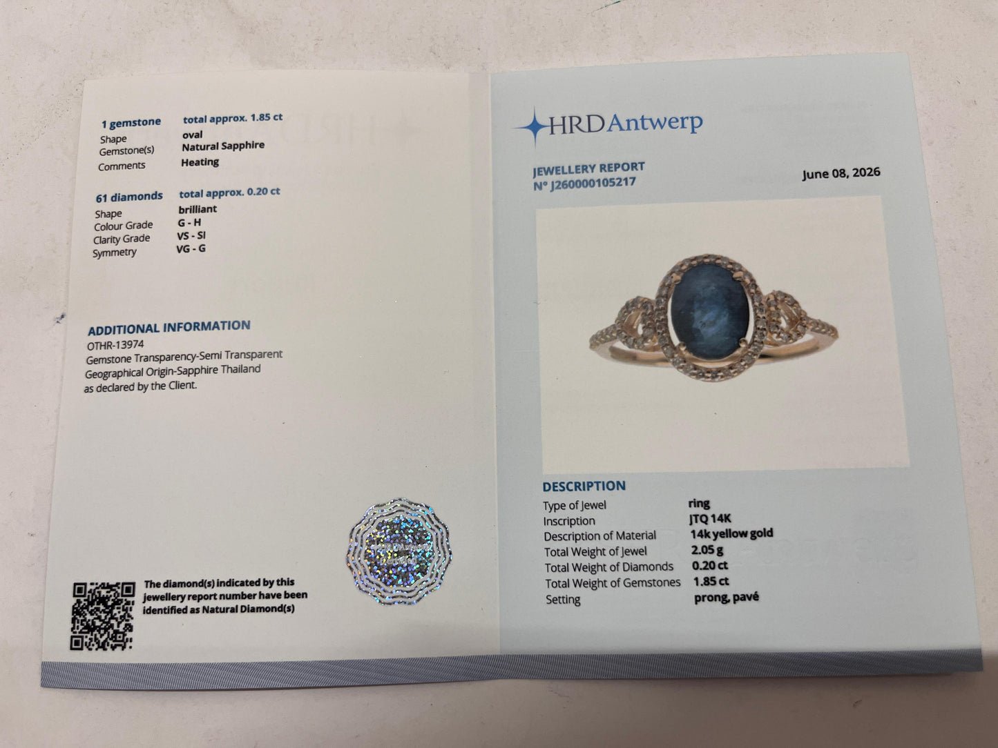 2.05 Ct Oval Mixed Cut Natural Sapphire 14K Gold Ring