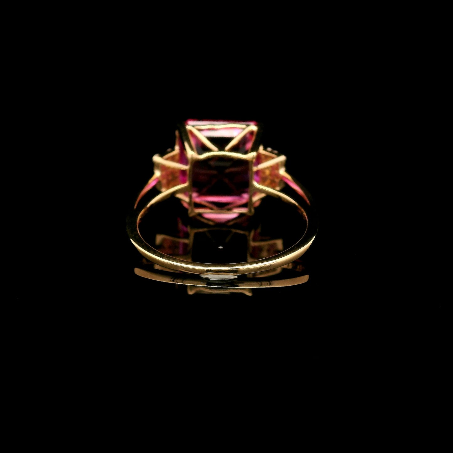 6.22 Ct Square Emerald Cut Lab Grown Pink Sapphire 14K Gold Ring