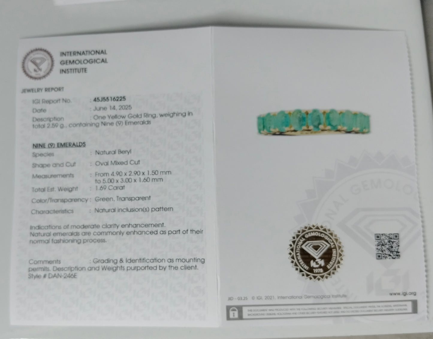 1.69 Ct Oval Mixed Cut Natural Beryl Emerald 14K Gold Ring