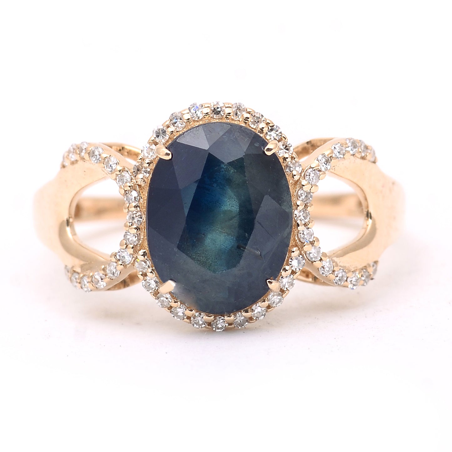 3.22 Ct Oval Mixed Cut Natural Sapphire 14K Gold Ring