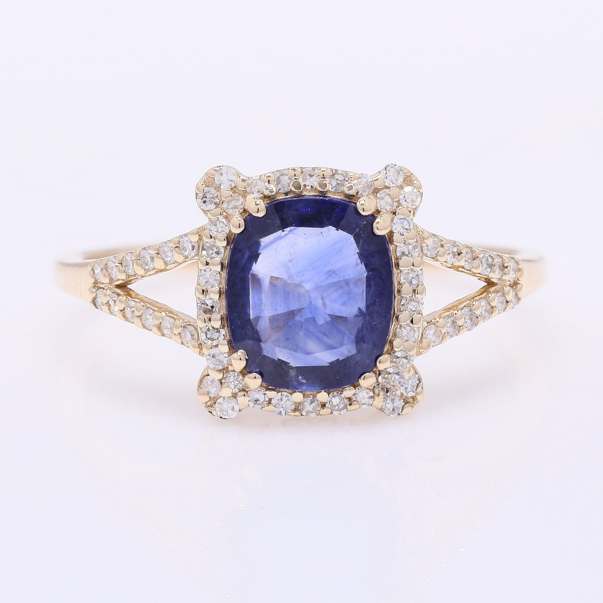 1.49 Ct Cushion Mixed Cut Natural Sapphire 14K Gold Ring