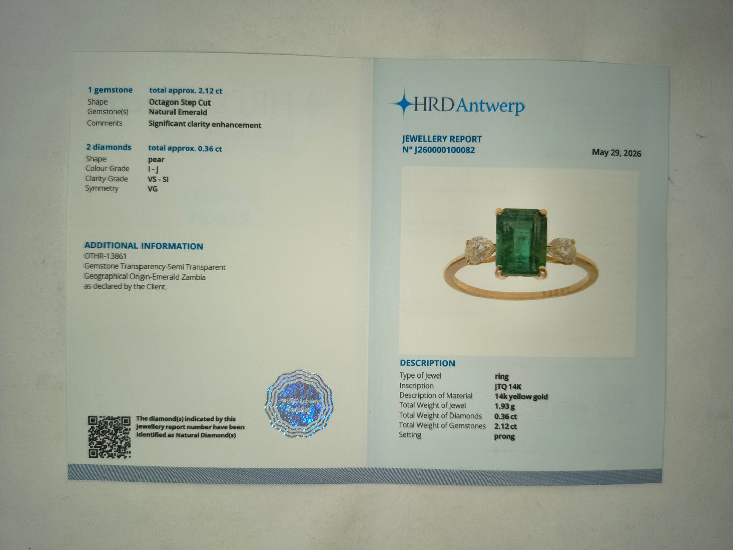 2.48 Ct Octagon Step Cut Natural Emerald 14K Gold Ring
