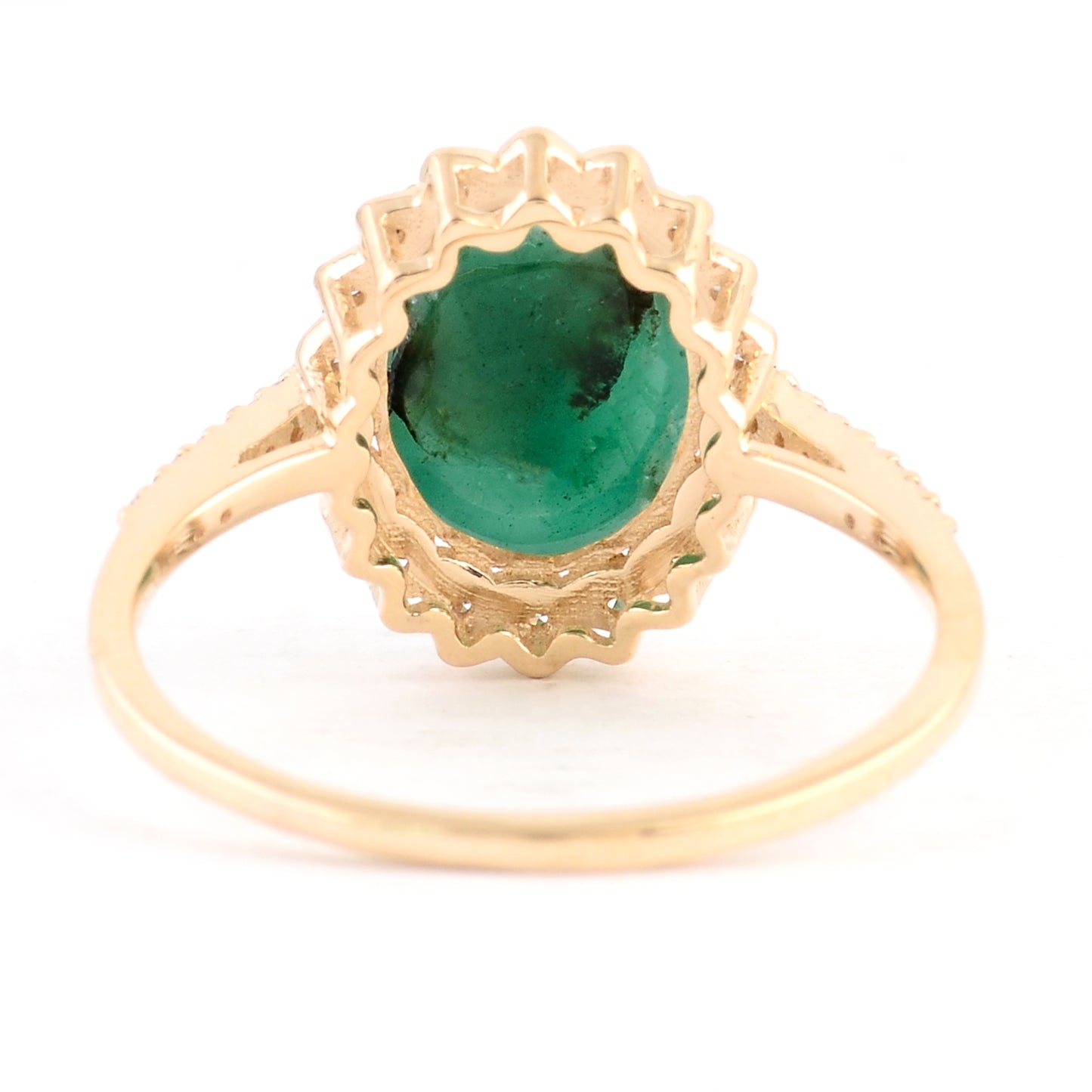 2.48 Ct Oval Cabochon Natural Beryl Emerald 14K Gold Ring