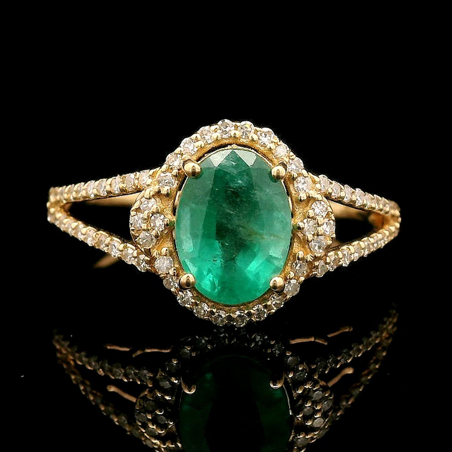 1.45 Ct Oval Mixed Cut Natural Emerald 14K Gold Ring