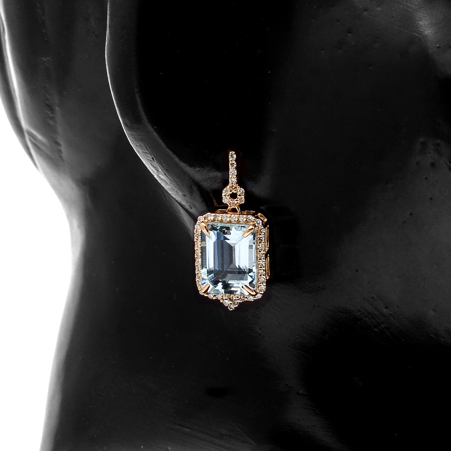 4.82 Ct Octagon Step Cut Natural Aquamarine 14K Gold Earrings