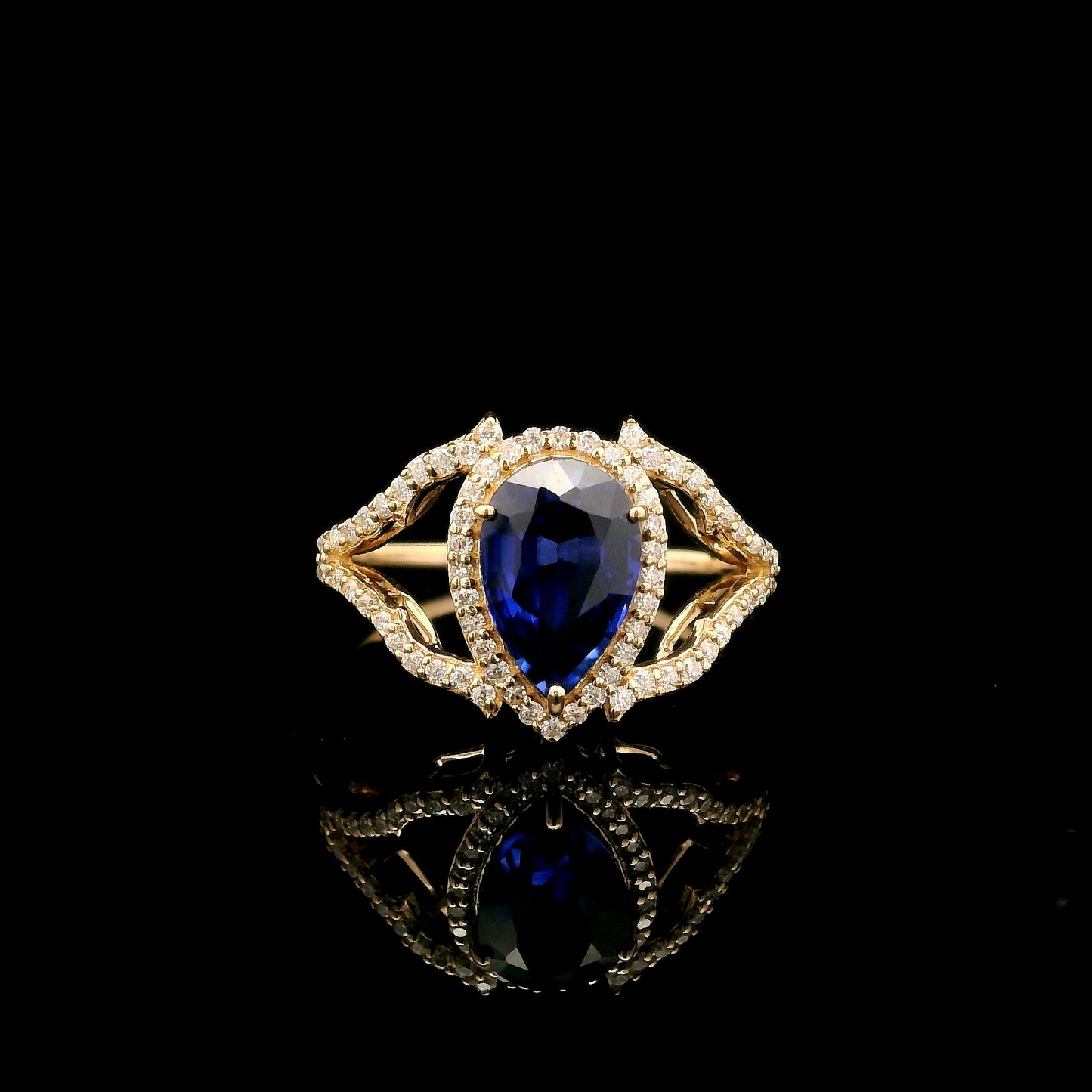 2.15 Ct Pear Mixed Cut Lab Grown Sapphire 14K Gold Ring