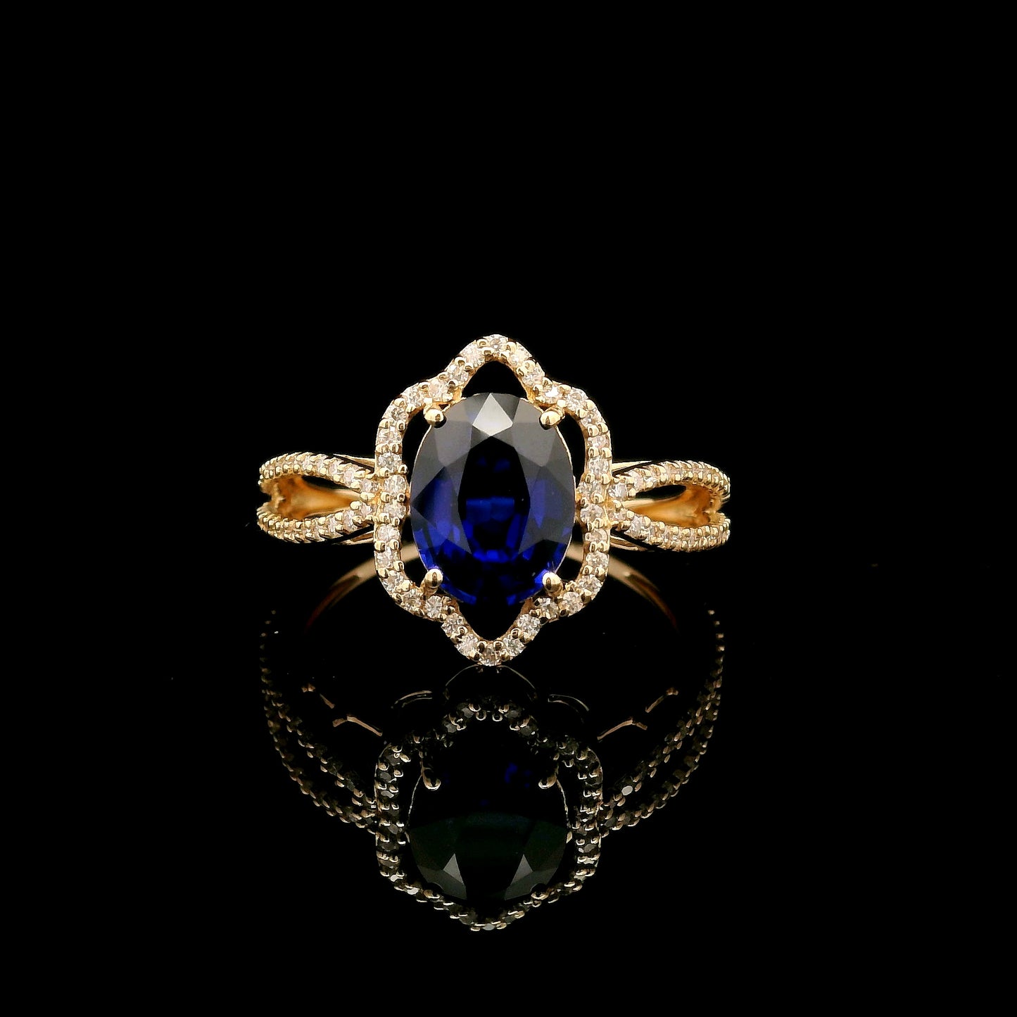 2.58 Ct Oval Mixed Cut Lab Grown Sapphire 14K Gold Ring