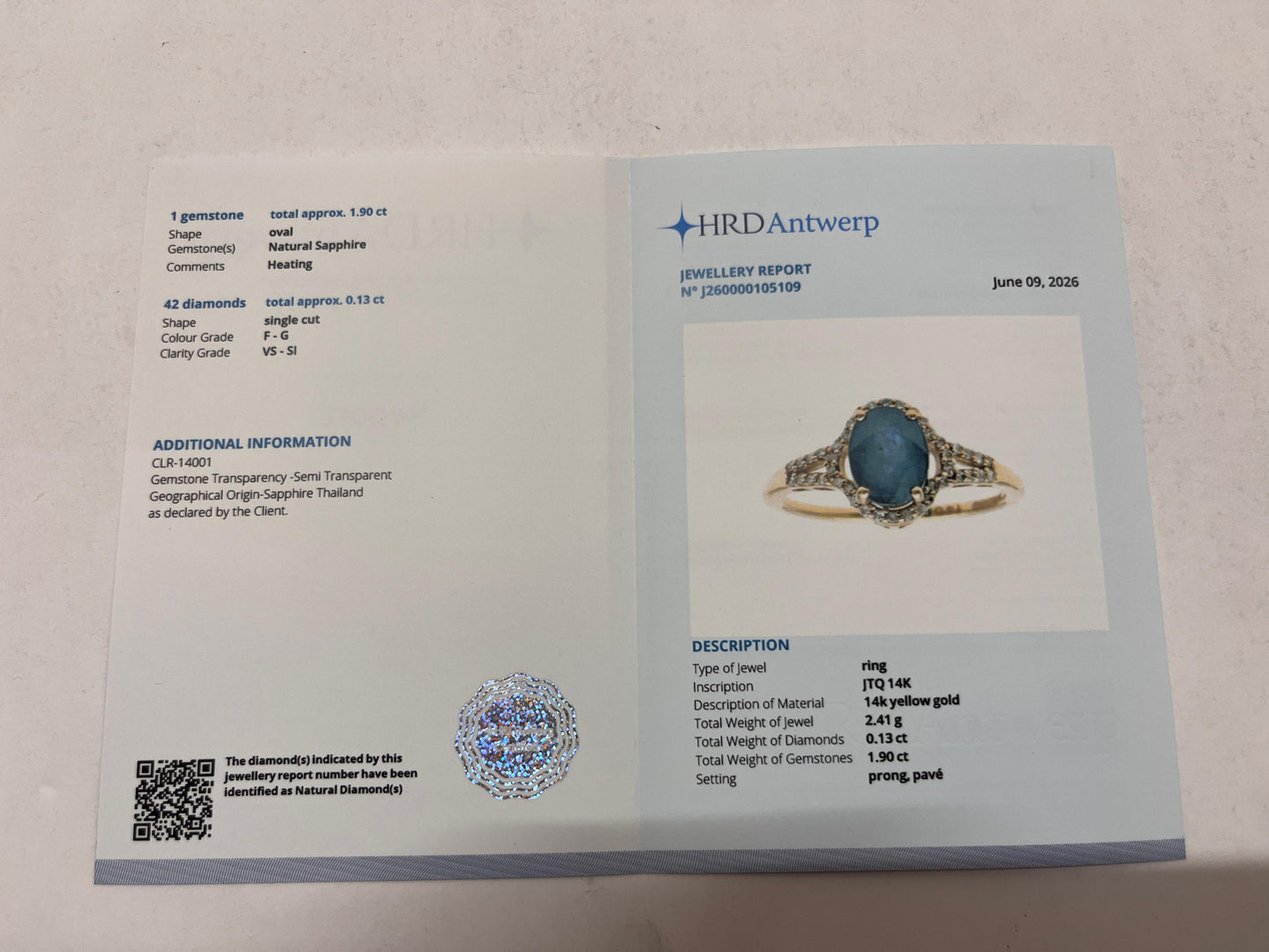 2.03 Ct Oval Mixed Cut Natural Sapphire 14K Gold Ring