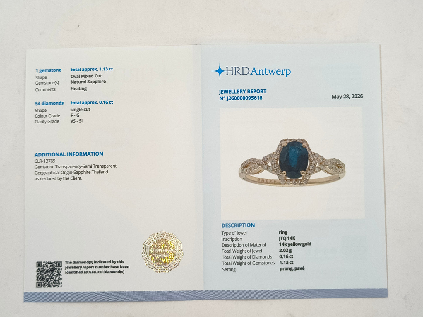 1.29 Ct Oval Mixed Cut Natural Sapphire 14K Gold Ring