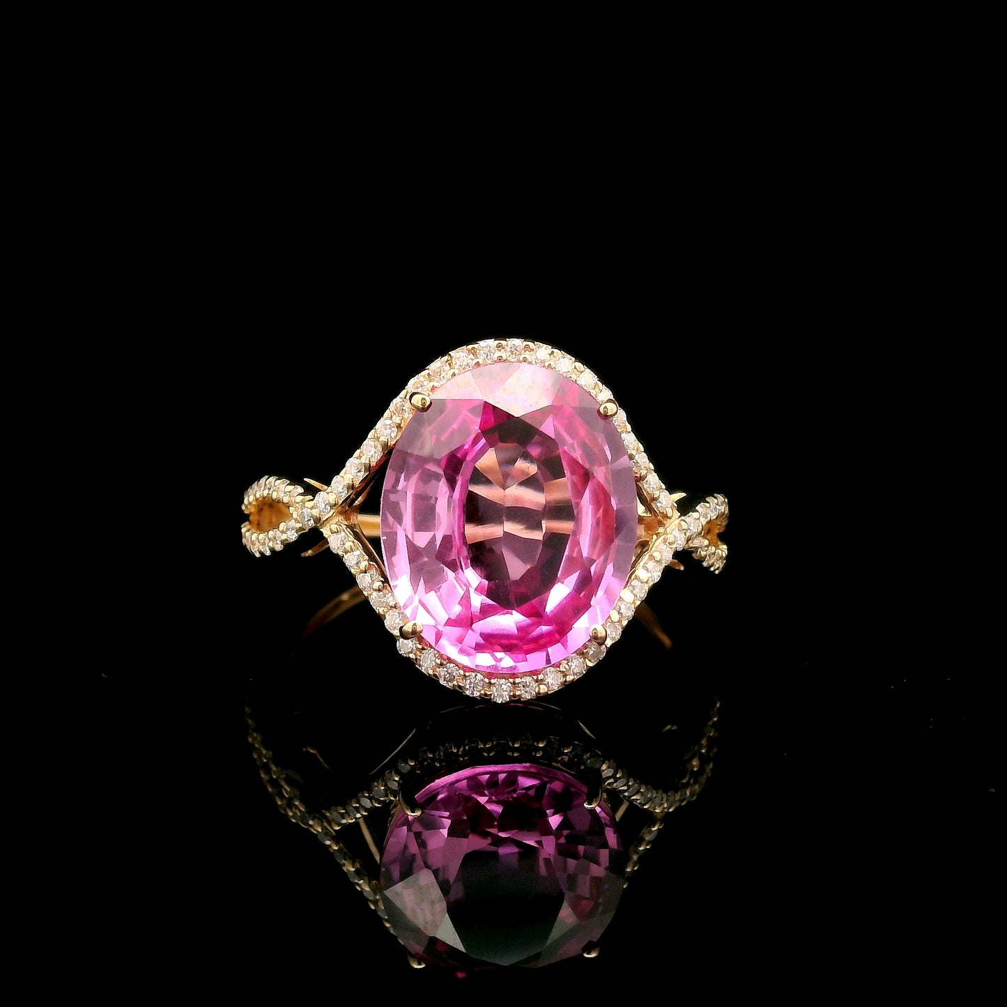 5.61 Ct Oval Mixed Cut Lab Grown Pink Sapphire 14K Gold Ring