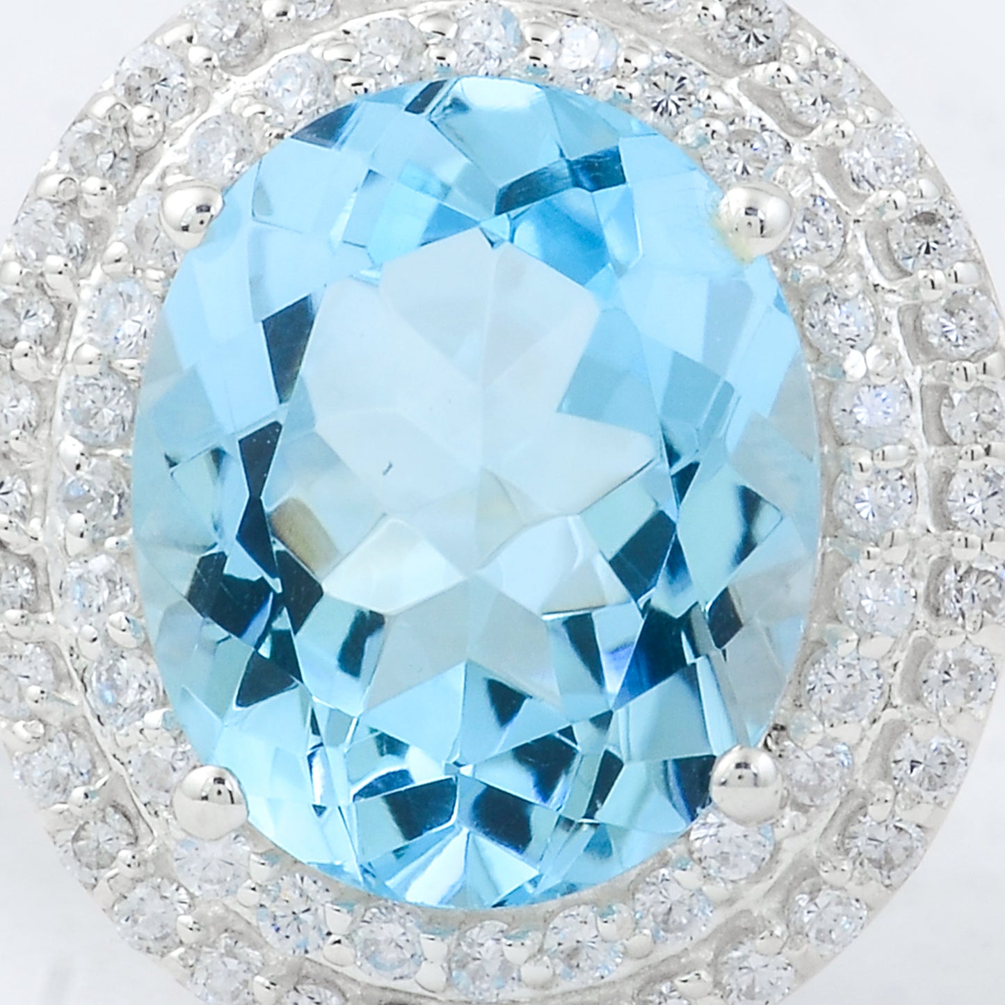 5.08 Ct Oval Blue Topaz, Cubic Zirconia 925 Sterling Silver Ring