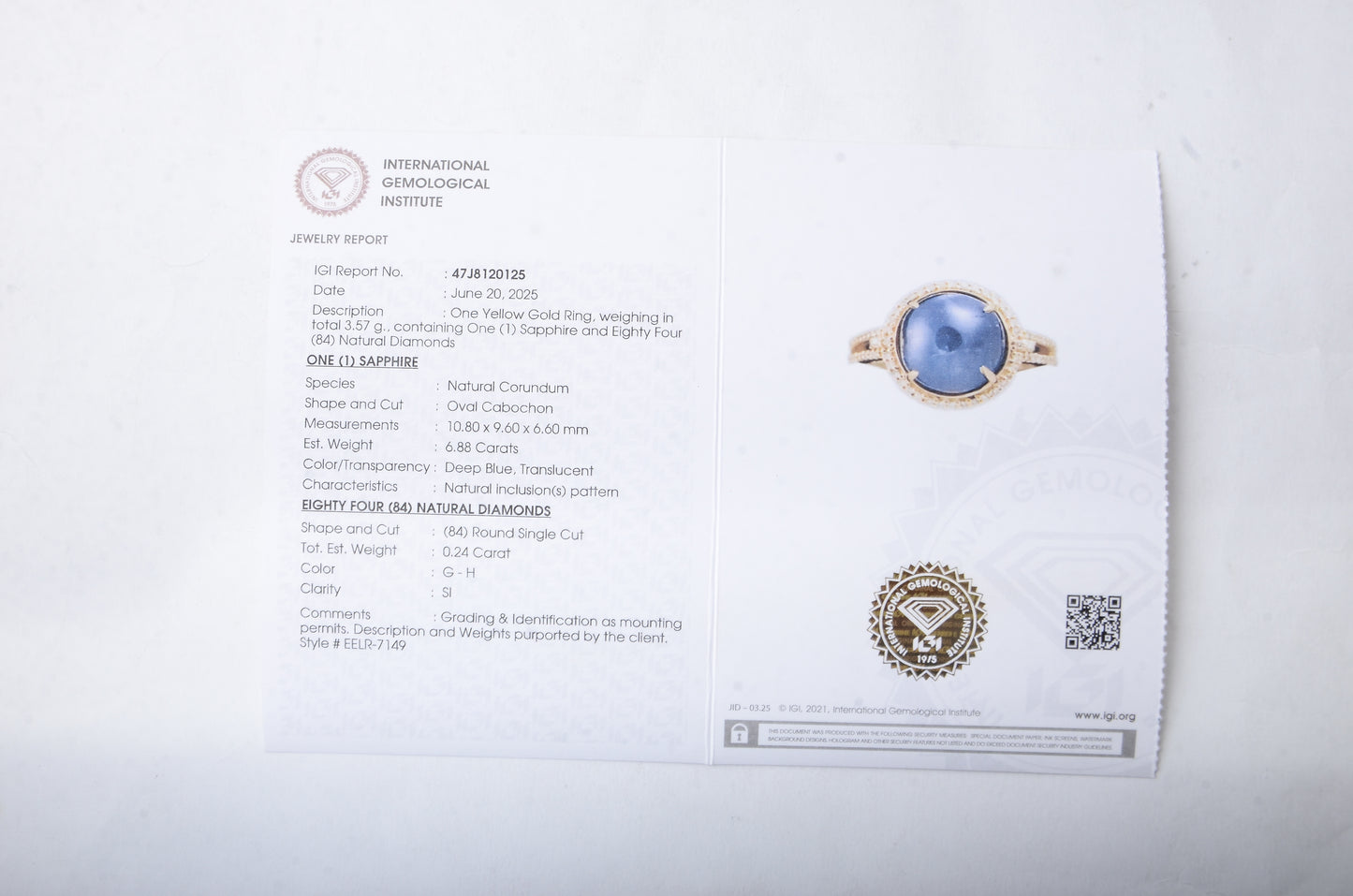7.12 Ct Oval Cabochon Natural Corundum Sapphire 14K Gold Ring