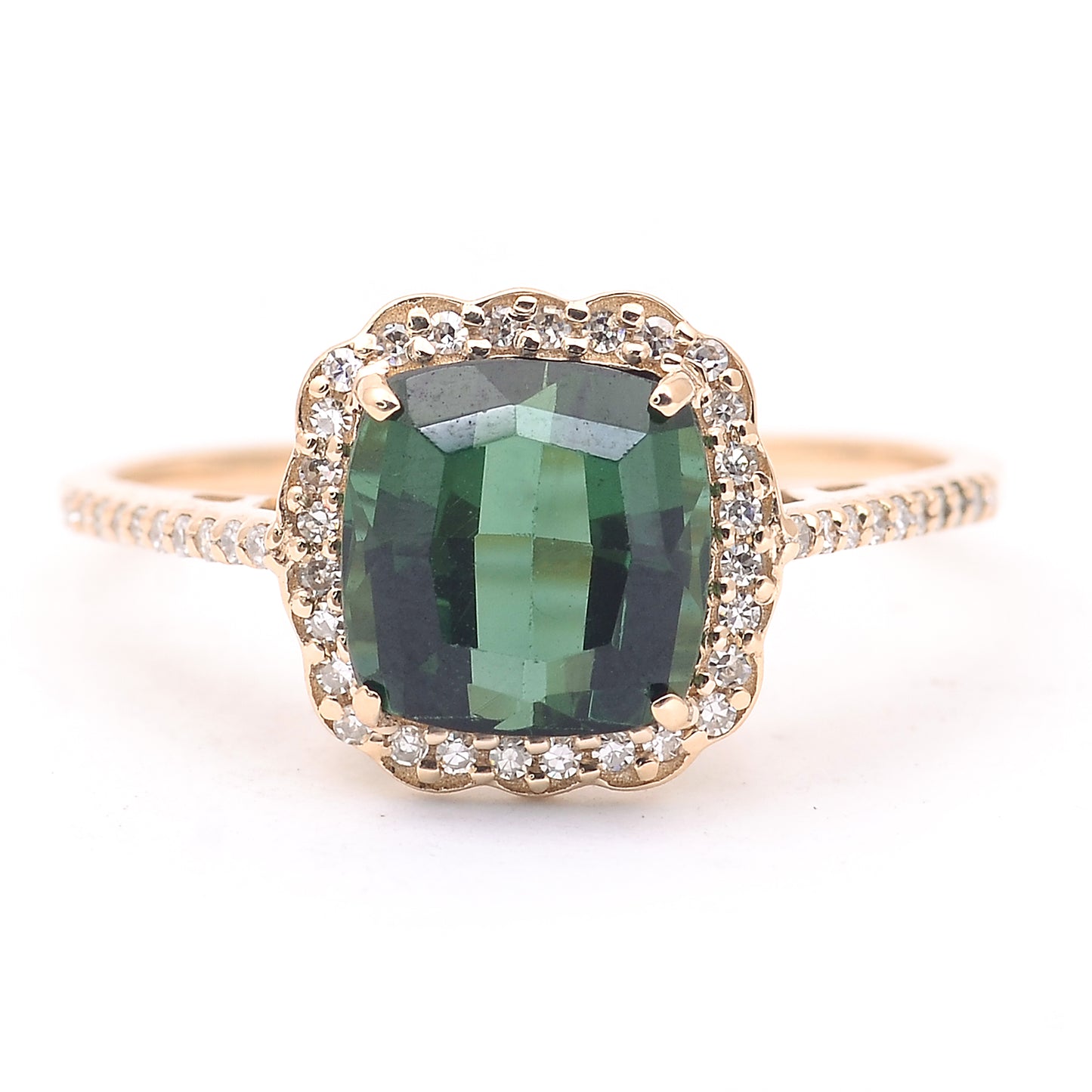 2.46 Ct Cushion Mixed Cut Natural Tourmaline 14K Gold Ring
