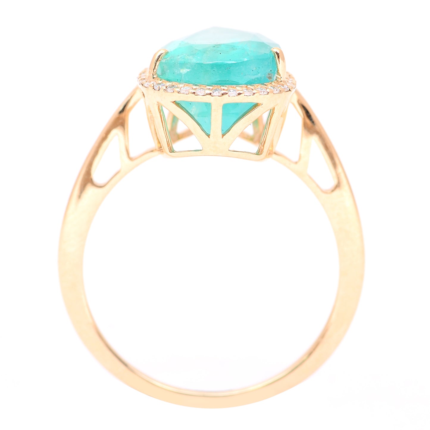 4.11 Ct Pear Mixed Cut Natural Emerald 14K Gold Ring