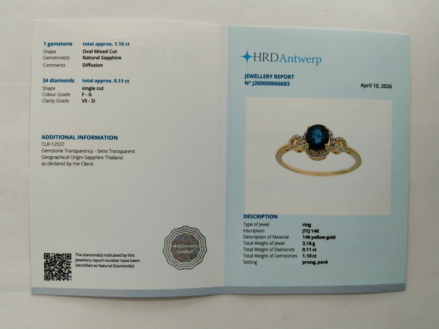 1.21 Ct Oval Mixed Cut Natural Sapphire 14K Gold Ring