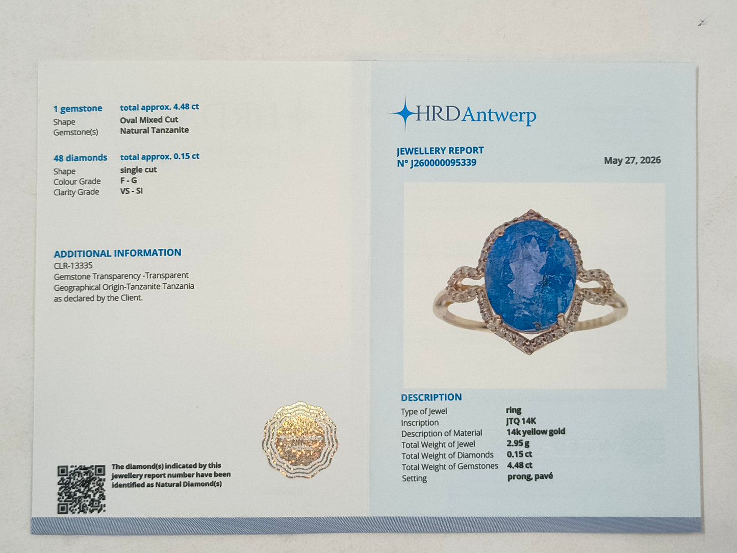 4.63 Ct Oval Mixed Cut Natural Tanzanite 14K Gold Ring