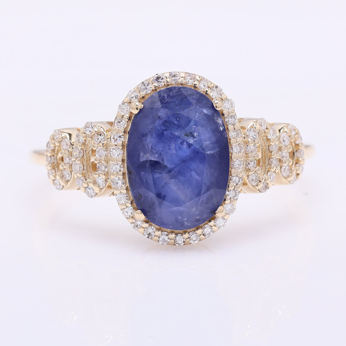 2.77 Ct Oval Mixed Cut Natural Sapphire 14K Gold Ring