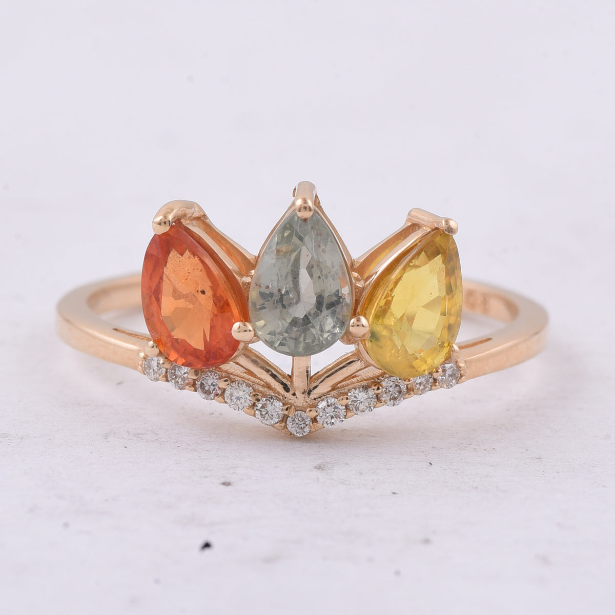 1.92 Ct Pear Natural Multi Coloured Sapphire 14K Gold Ring