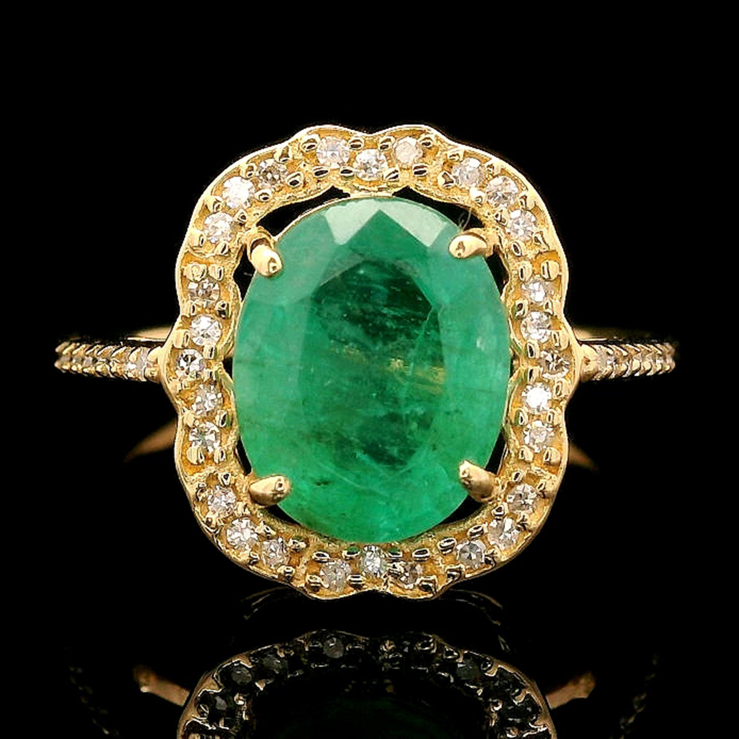 2.20 Ct Oval Mixed Cut Natural Emerald 14K Gold Ring