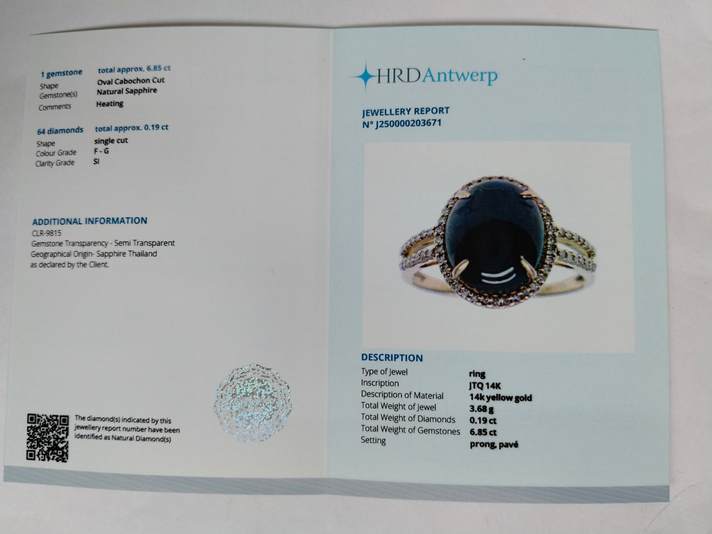 7.04 Ct Oval Cabochon Cut Natural Sapphire 14K Gold Ring